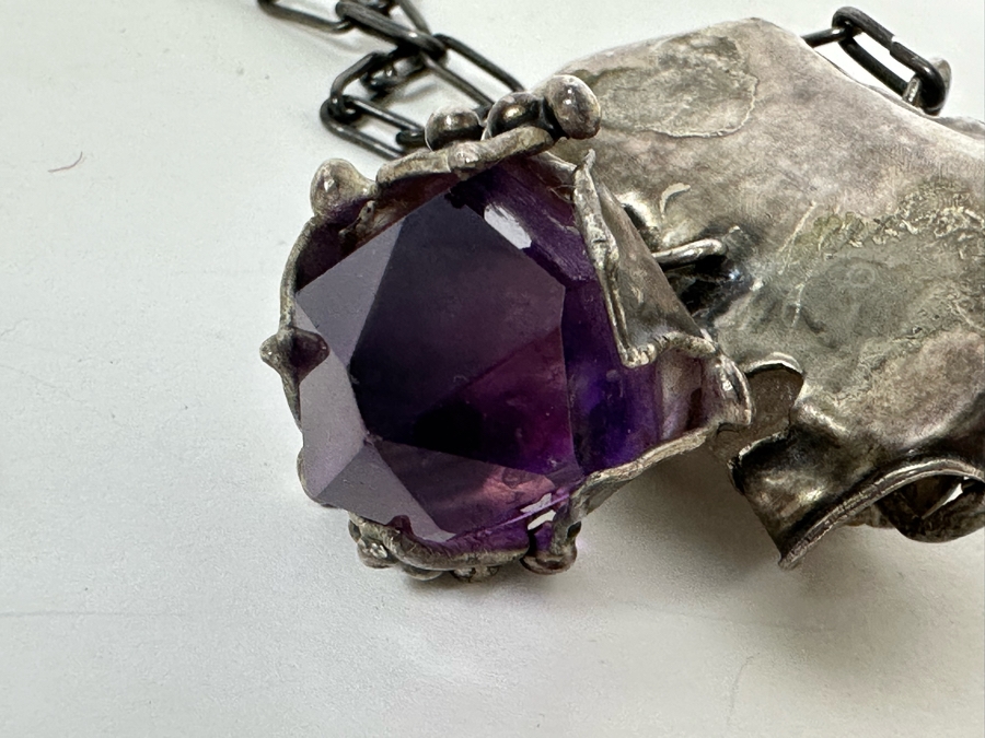 Sterling Silver Statement 22' Necklace With Rose Quartz And Amethyst Stones [Photo 12]