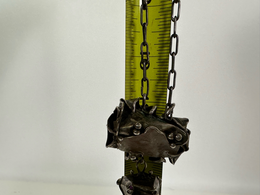 Sterling Silver Statement 22' Necklace With Rose Quartz And Amethyst Stones [Photo 13]