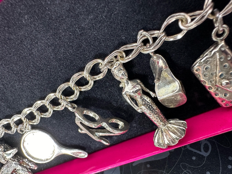 Vintage 1990 Sterling Silver Barbie Charm Bracelet Collector's Edition By Peter Brams Design With Original Box [Photo 5]