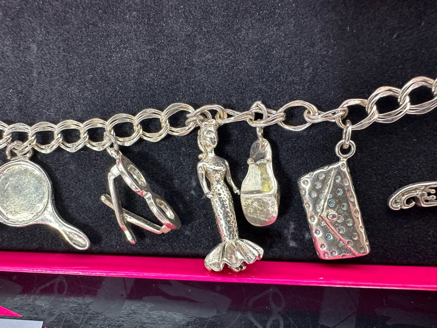 Vintage 1990 Sterling Silver Barbie Charm Bracelet Collector's Edition By Peter Brams Design With Original Box [Photo 4]