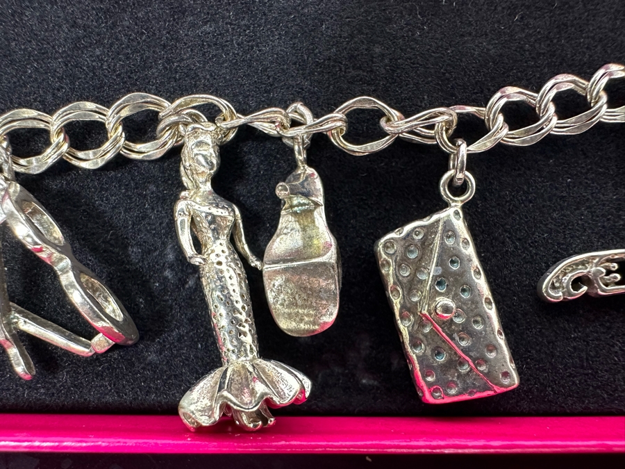 Vintage 1990 Sterling Silver Barbie Charm Bracelet Collector's Edition By Peter Brams Design With Original Box [Photo 6]