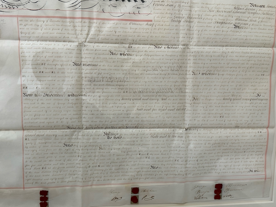 Antique 1888 Large Handwritten English Indenture Legal Contract Framed 36 X 50.5 [Photo 13]