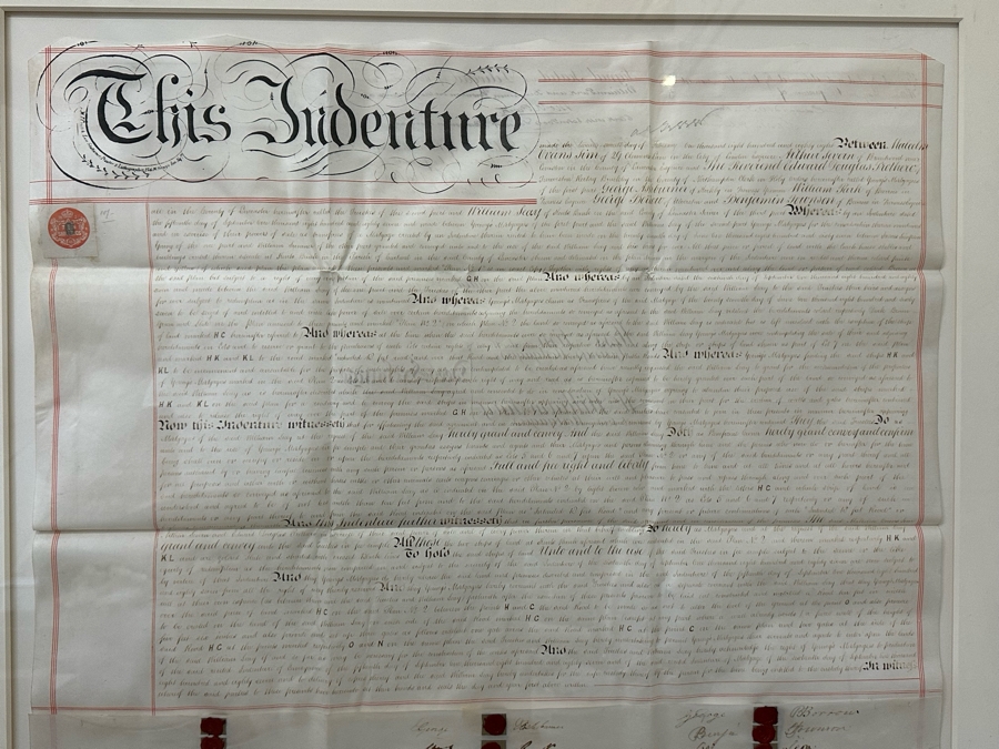 Antique 1888 Large Handwritten English Indenture Legal Contract Framed 36 X 50.5 [Photo 2]