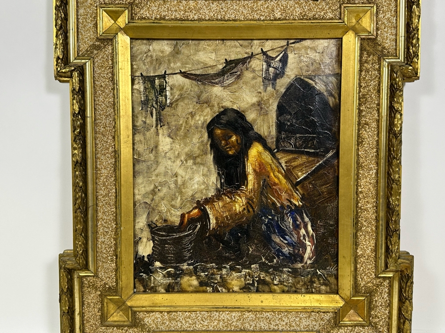 Original Painting On Canvas 12 X 15 In Antique Gilt Wooden Frame 19.5 X 22.5 [Photo 4]