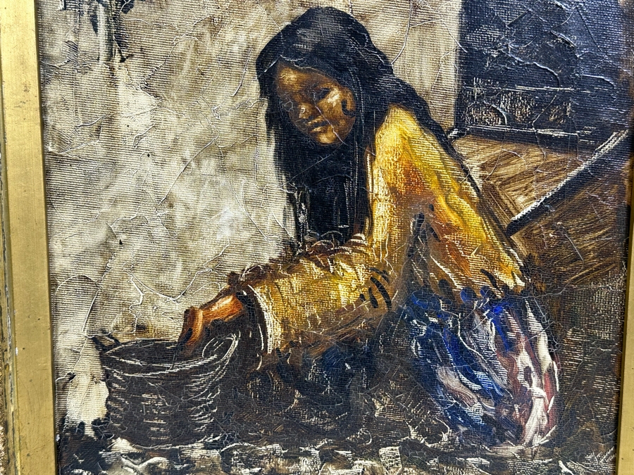 Original Painting On Canvas 12 X 15 In Antique Gilt Wooden Frame 19.5 X 22.5 [Photo 6]