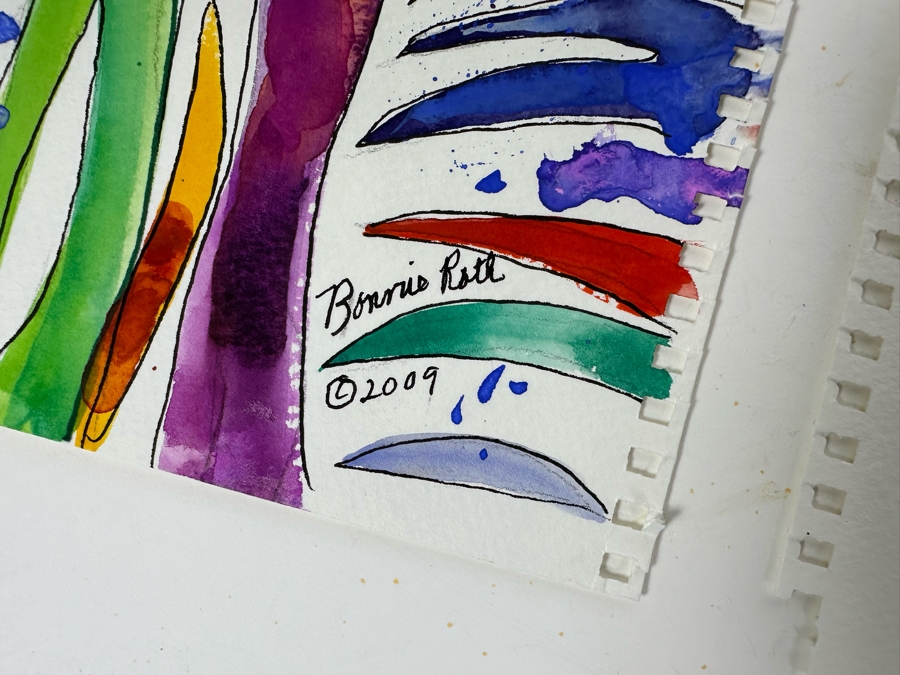 Bonnie Lee Roth (B. 1942, Southern California) Four Original Colorful Abstract Watercolor Paintings On Paper 15 X 11 [Photo 9]
