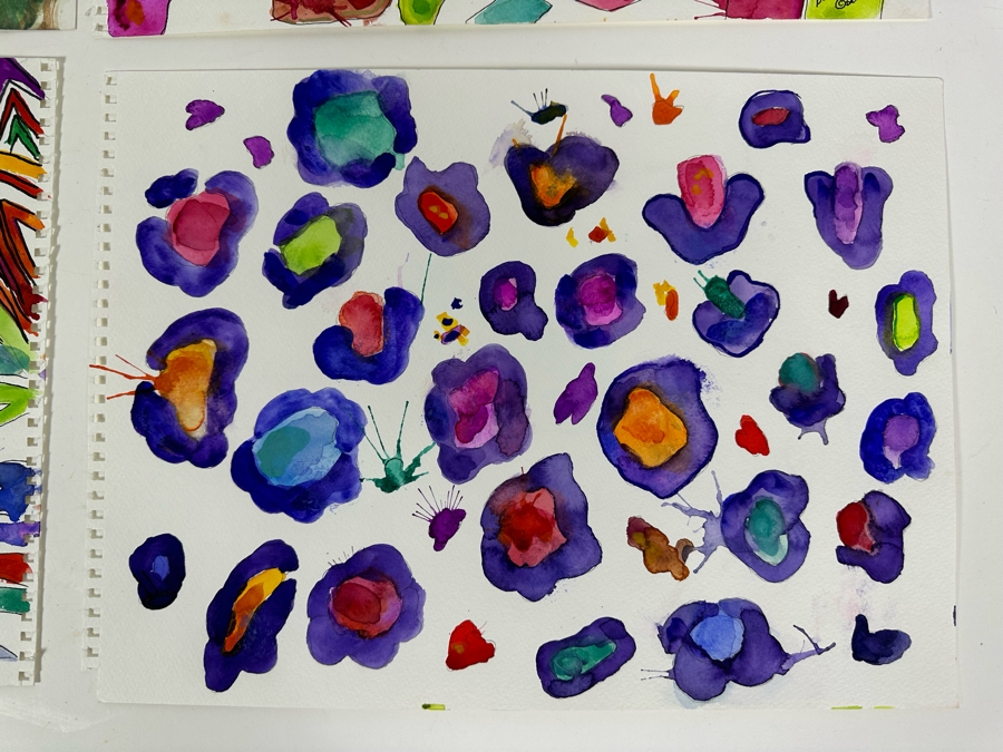 Bonnie Lee Roth (B. 1942, Southern California) Four Original Colorful Abstract Watercolor Paintings On Paper 15 X 11 [Photo 7]