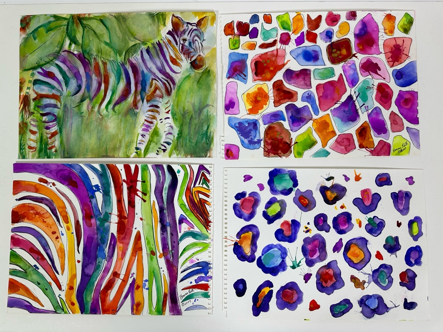 Bonnie Lee Roth (B. 1942, Southern California) Four Original Colorful Abstract Watercolor Paintings On Paper 15 X 11 [Photo 3]