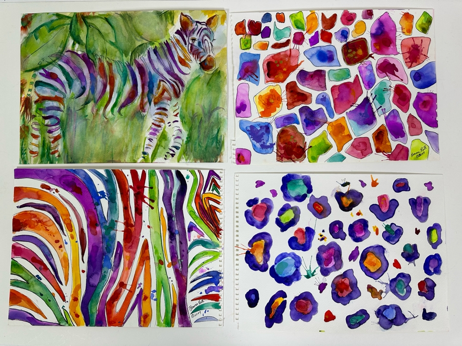 Bonnie Lee Roth (B. 1942, Southern California) Four Original Colorful Abstract Watercolor Paintings On Paper 15 X 11 [Photo 2]