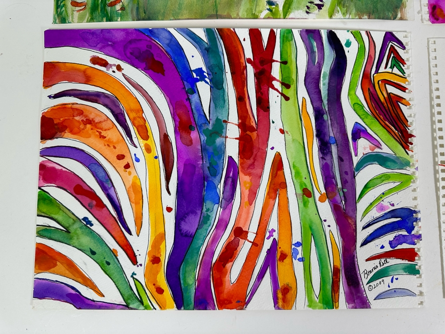 Bonnie Lee Roth (B. 1942, Southern California) Four Original Colorful Abstract Watercolor Paintings On Paper 15 X 11 [Photo 8]