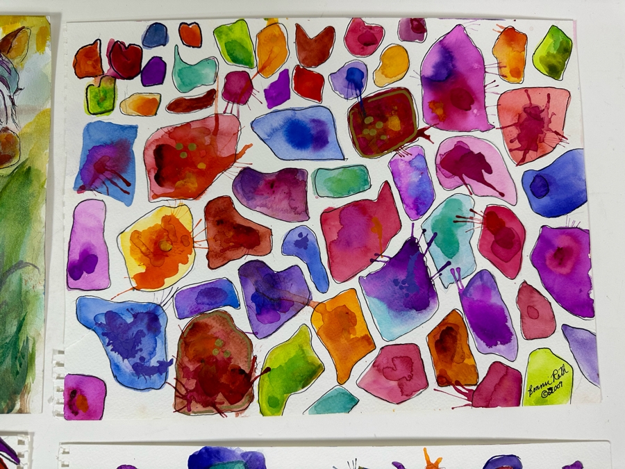 Bonnie Lee Roth (B. 1942, Southern California) Four Original Colorful Abstract Watercolor Paintings On Paper 15 X 11 [Photo 6]