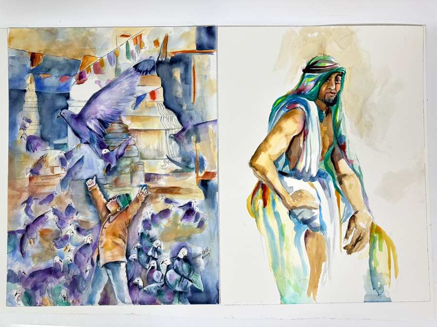 Bonnie Lee Roth (B. 1942, Southern California) Pair Of Original Watercolor Paintings On Paper 18 X 24 [Photo 2]