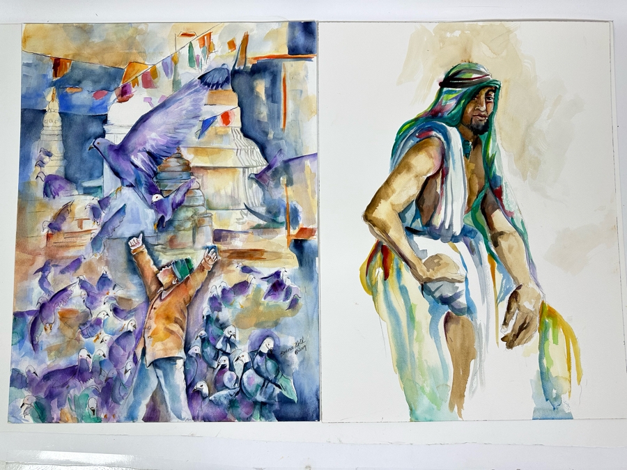 Bonnie Lee Roth (B. 1942, Southern California) Pair Of Original Watercolor Paintings On Paper 18 X 24 [Photo 3]