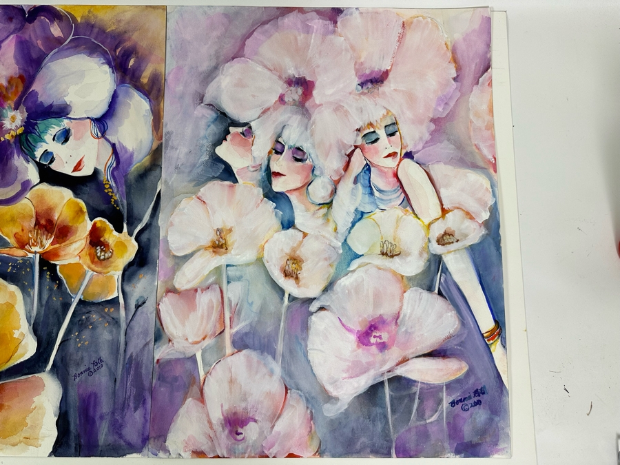Bonnie Lee Roth (B. 1942, Southern California) Pair Of Original Watercolor Paintings On Paper 18 X 24 [Photo 9]