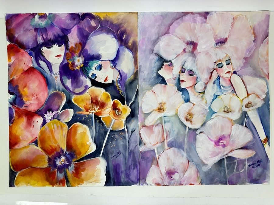 Bonnie Lee Roth (B. 1942, Southern California) Pair Of Original Watercolor Paintings On Paper 18 X 24 [Photo 2]