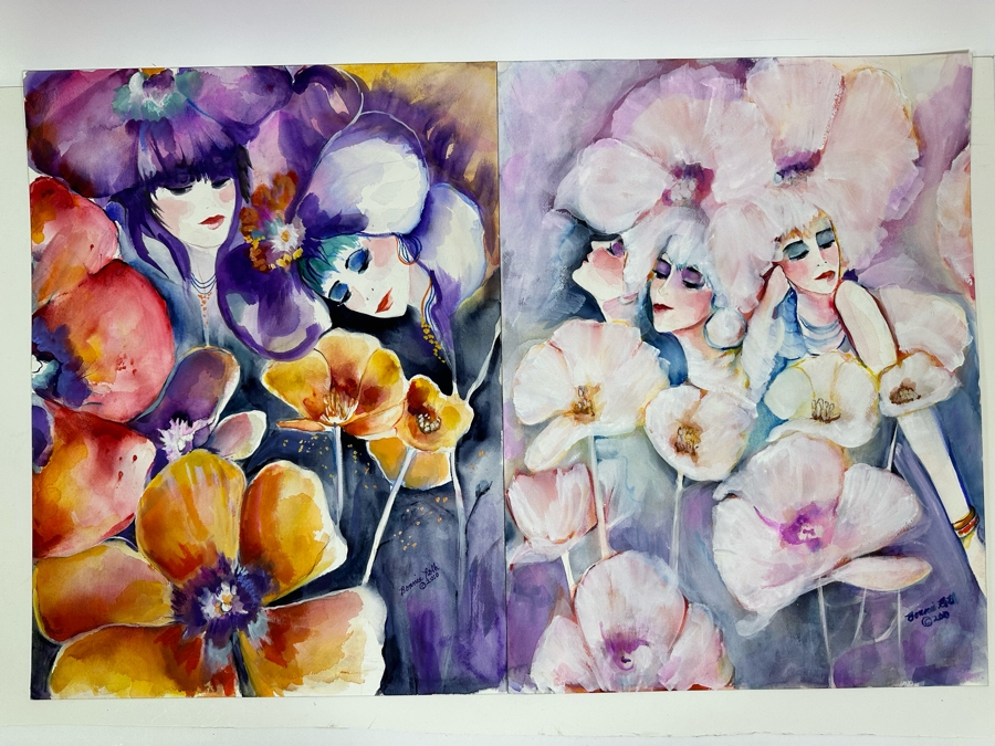 Bonnie Lee Roth (B. 1942, Southern California) Pair Of Original Watercolor Paintings On Paper 18 X 24 [Photo 3]