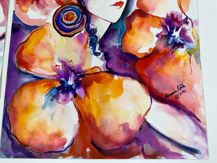 Bonnie Lee Roth (B. 1942, Southern California) Pair Of Original Watercolor Paintings On Paper 18 X 24 / 10 X 14 [Photo 5]