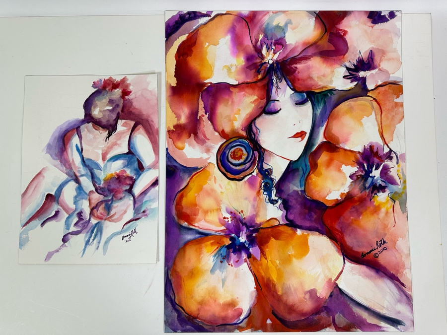 Bonnie Lee Roth (B. 1942, Southern California) Pair Of Original Watercolor Paintings On Paper 18 X 24 / 10 X 14 [Photo 3]
