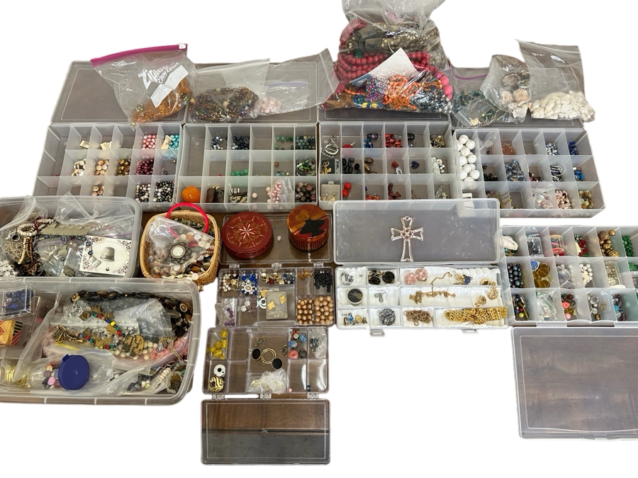 Collection Of Jewelry Making Beads And Costume Jewelry - See Photos