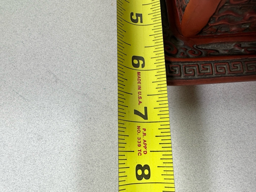 Vintage Chinese Carved Cinnabar Lidded Box With Tray 7W X 6.5D X 2.75H [Photo 28]