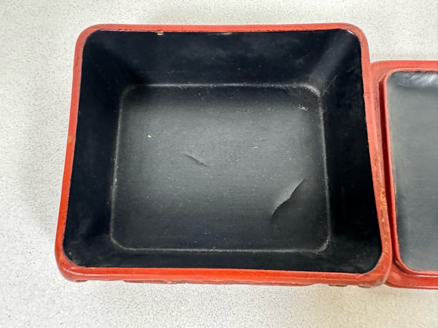 Vintage Chinese Carved Cinnabar Lidded Box With Tray 7W X 6.5D X 2.75H [Photo 20]