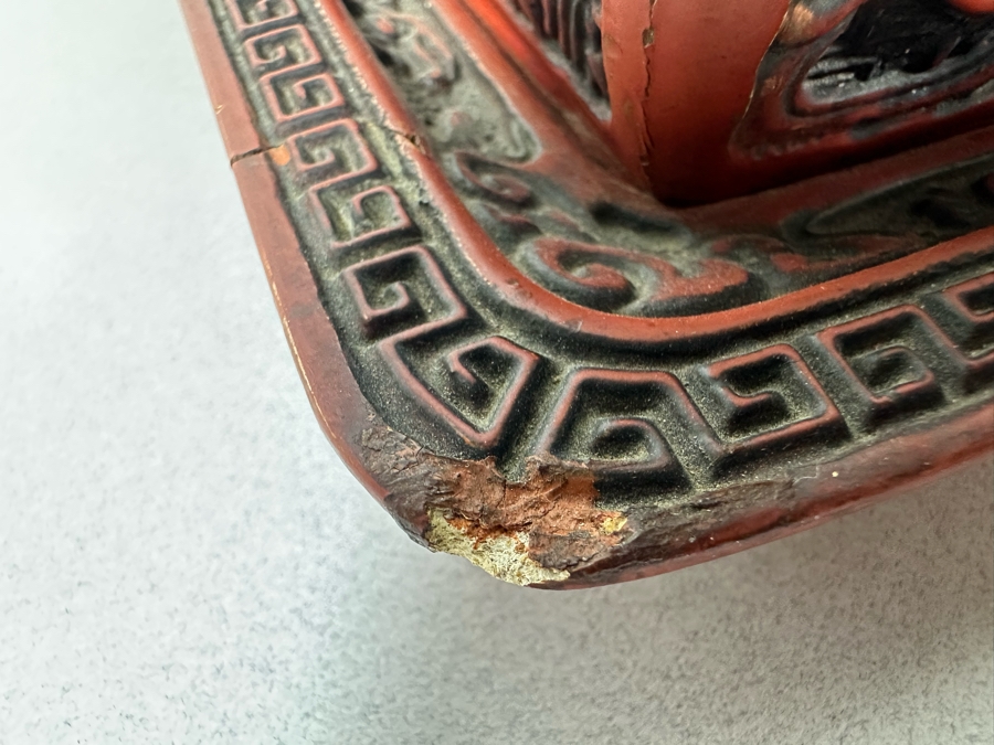 Vintage Chinese Carved Cinnabar Lidded Box With Tray 7W X 6.5D X 2.75H [Photo 12]