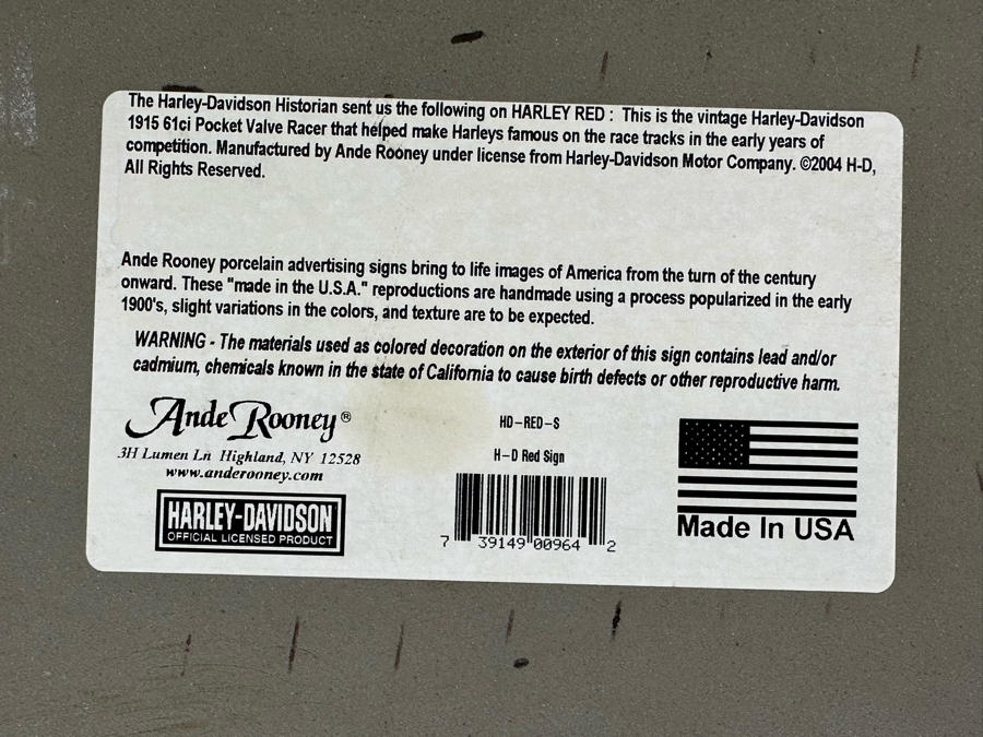 Reproduction Metal Porcelain Harley-Davidson Motorcycles Sign Ande Rooney 14 X 11 [Photo 6]