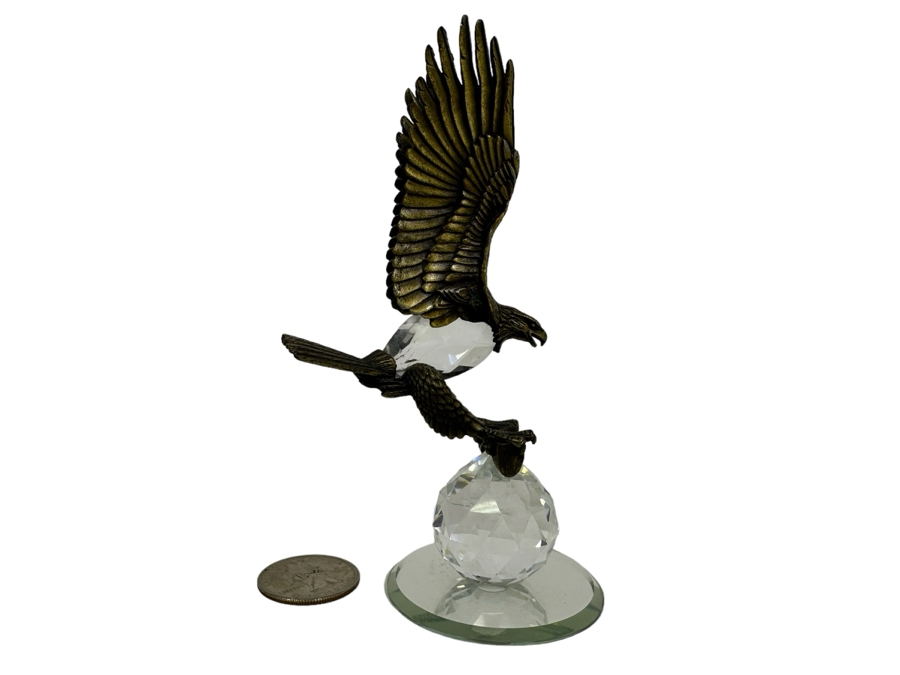 Vintage Pewter And Swarovski Crystal Flying Eagle Figurine 5H