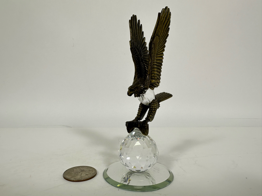 Vintage Pewter And Swarovski Crystal Flying Eagle Figurine 5H [Photo 3]