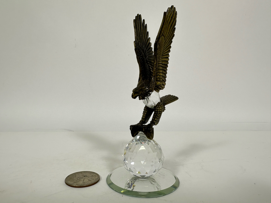 Vintage Pewter And Swarovski Crystal Flying Eagle Figurine 5H [Photo 4]