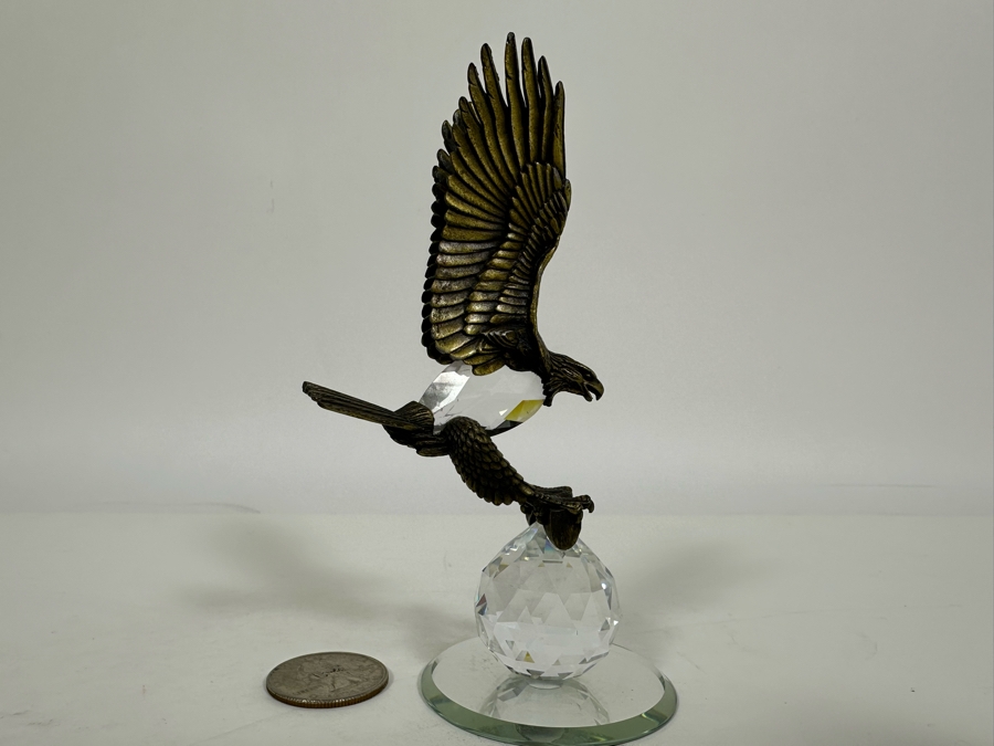 Vintage Pewter And Swarovski Crystal Flying Eagle Figurine 5H [Photo 6]