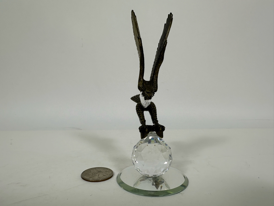Vintage Pewter And Swarovski Crystal Flying Eagle Figurine 5H [Photo 5]