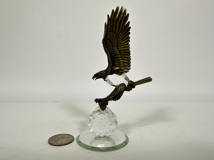Vintage Pewter And Swarovski Crystal Flying Eagle Figurine 5H [Photo 2]