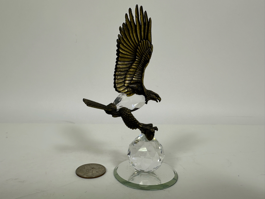 Vintage Pewter And Swarovski Crystal Flying Eagle Figurine 5H [Photo 7]