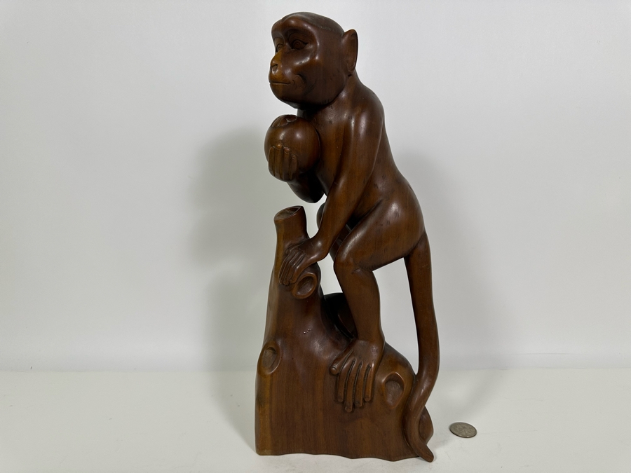 Impressive Hand Carved Wooden Monkey Sculpture 14.5H [Photo 8]