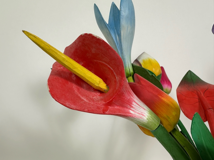 Collectin Of Wooden Hand Painted Flowers And Cactus Tree With Silverplate Pitcher 19.5H [Photo 6]