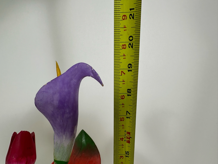 Collectin Of Wooden Hand Painted Flowers And Cactus Tree With Silverplate Pitcher 19.5H [Photo 8]