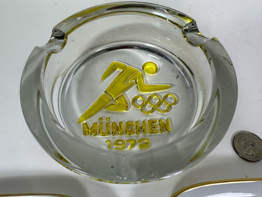 Vintage 1927 Glass Ashtray From The German Munchen Olympics And Pair Of Alitalia Plane Trinket Dishes [Photo 4]