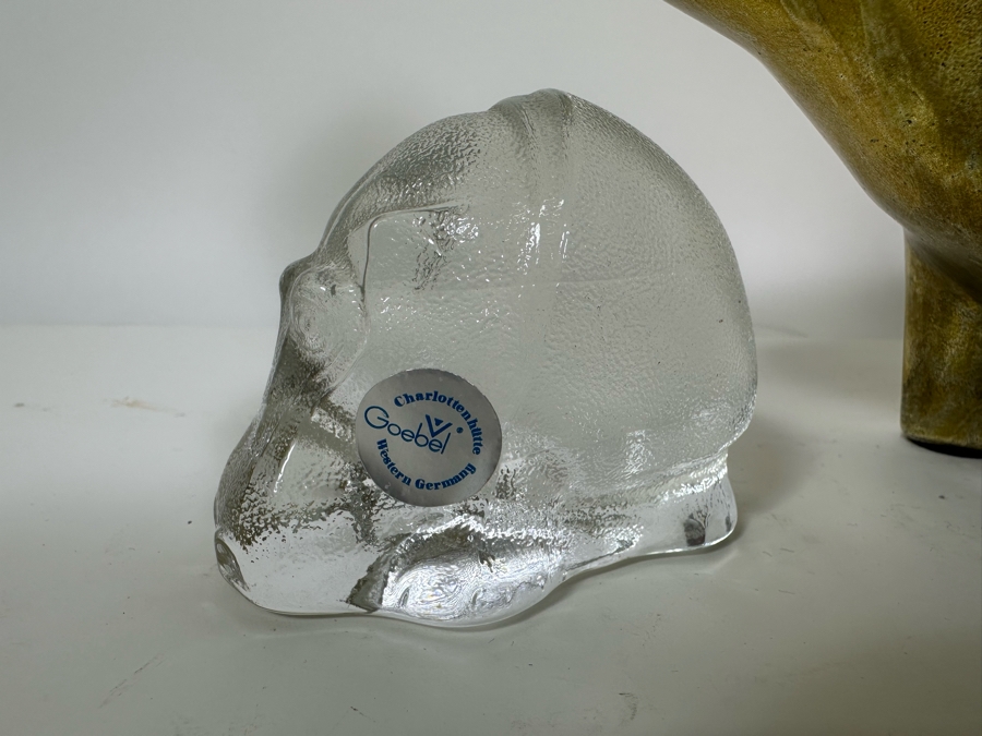 Vintage 1976 Austion Productions Gold Painted Hippo 7.75H And Goebel Crystal Hippo 2.5H [Photo 4]