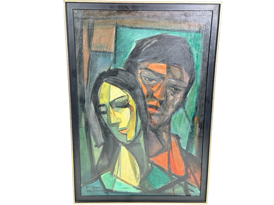 Roger Vejarano (B. 1964) Original Abstract Figures Oil Painting On Board Framed 17.5 X 25 [Photo 2]
