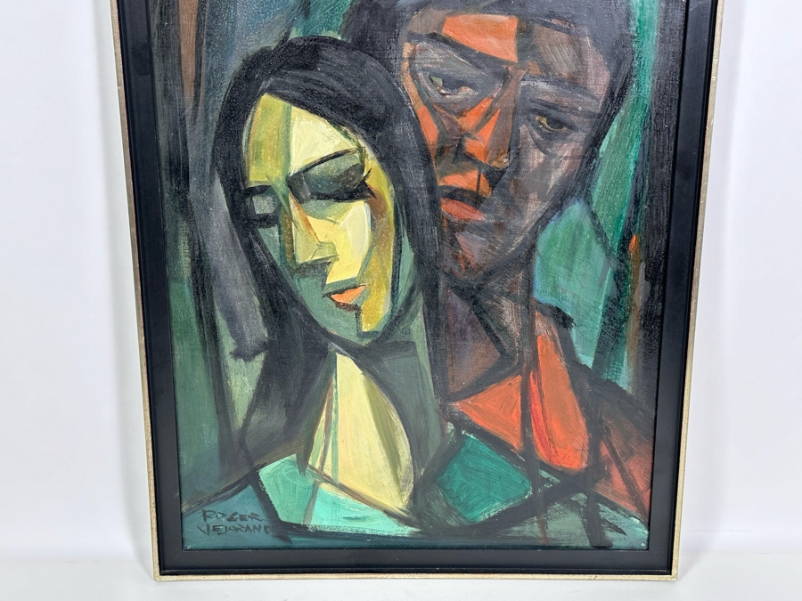 Roger Vejarano (B. 1964) Original Abstract Figures Oil Painting On Board Framed 17.5 X 25 [Photo 5]