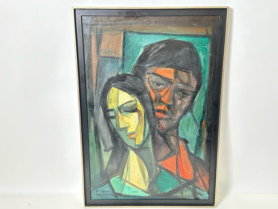 Roger Vejarano (B. 1964) Original Abstract Figures Oil Painting On Board Framed 17.5 X 25 [Photo 15]