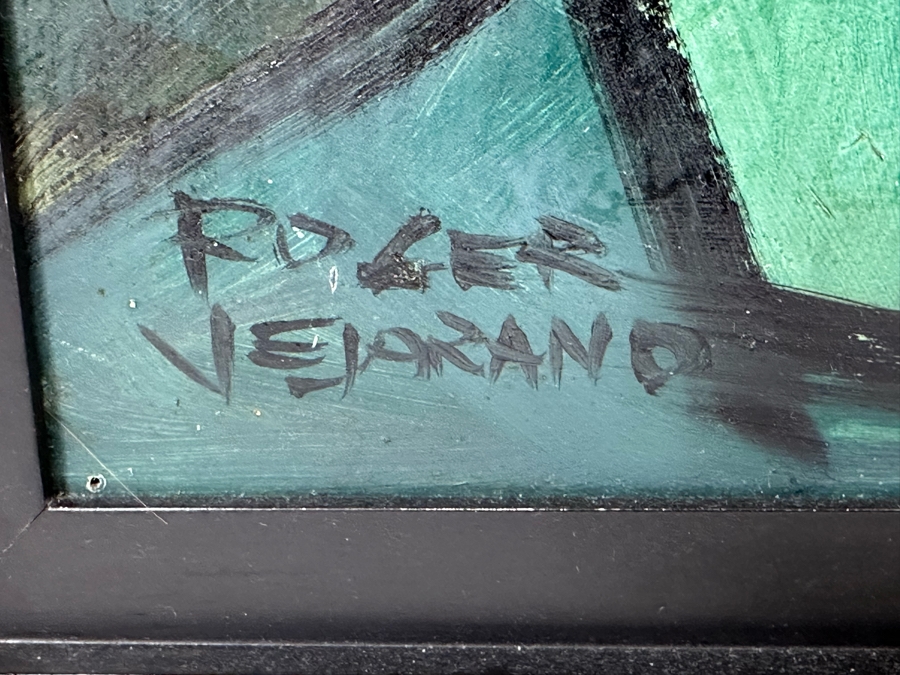 Roger Vejarano (B. 1964) Original Abstract Figures Oil Painting On Board Framed 17.5 X 25 [Photo 11]