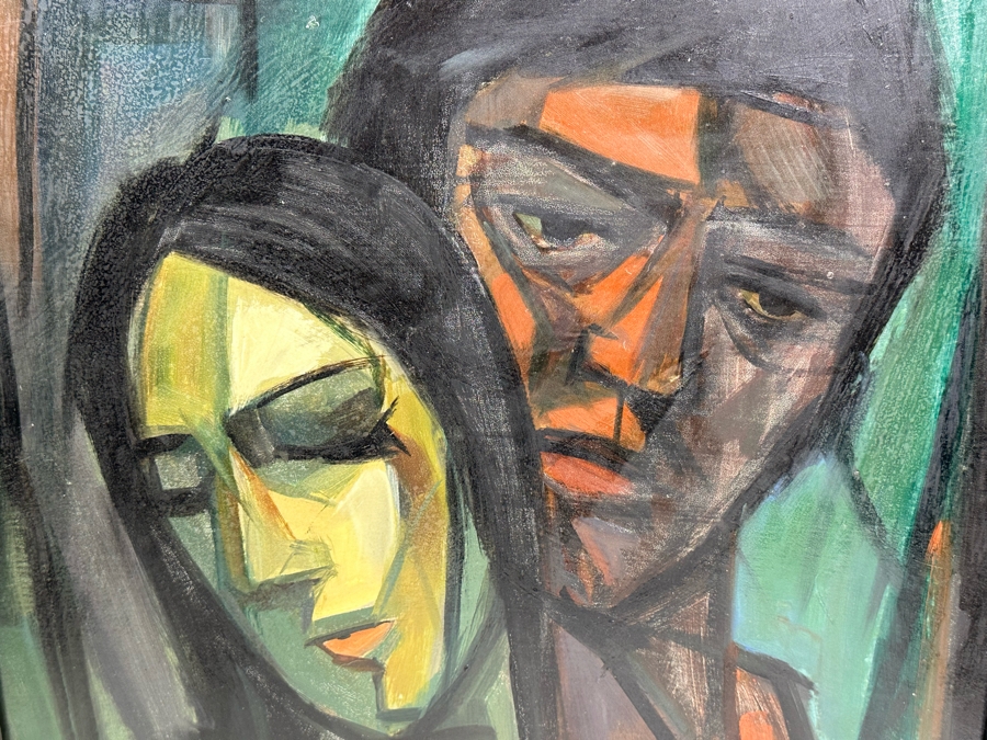 Roger Vejarano (B. 1964) Original Abstract Figures Oil Painting On Board Framed 17.5 X 25 [Photo 7]