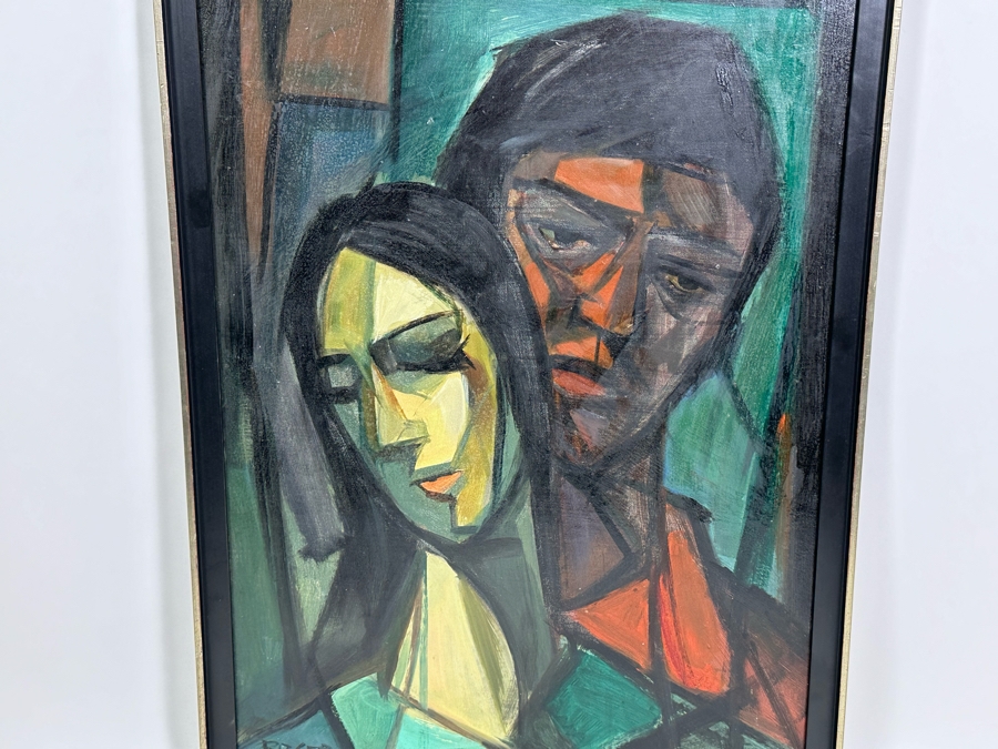 Roger Vejarano (B. 1964) Original Abstract Figures Oil Painting On Board Framed 17.5 X 25 [Photo 4]