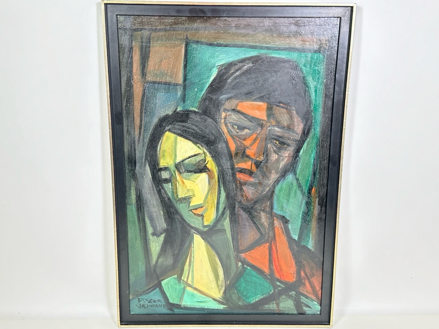 Roger Vejarano (B. 1964) Original Abstract Figures Oil Painting On Board Framed 17.5 X 25 [Photo 3]