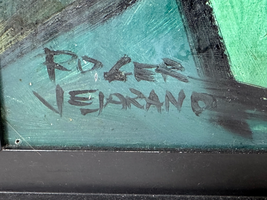 Roger Vejarano (B. 1964) Original Abstract Figures Oil Painting On Board Framed 17.5 X 25 [Photo 10]