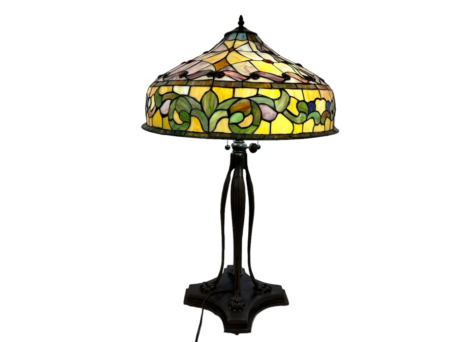Stained Glass Table Lamp With Metal Base 21.5W X 33H