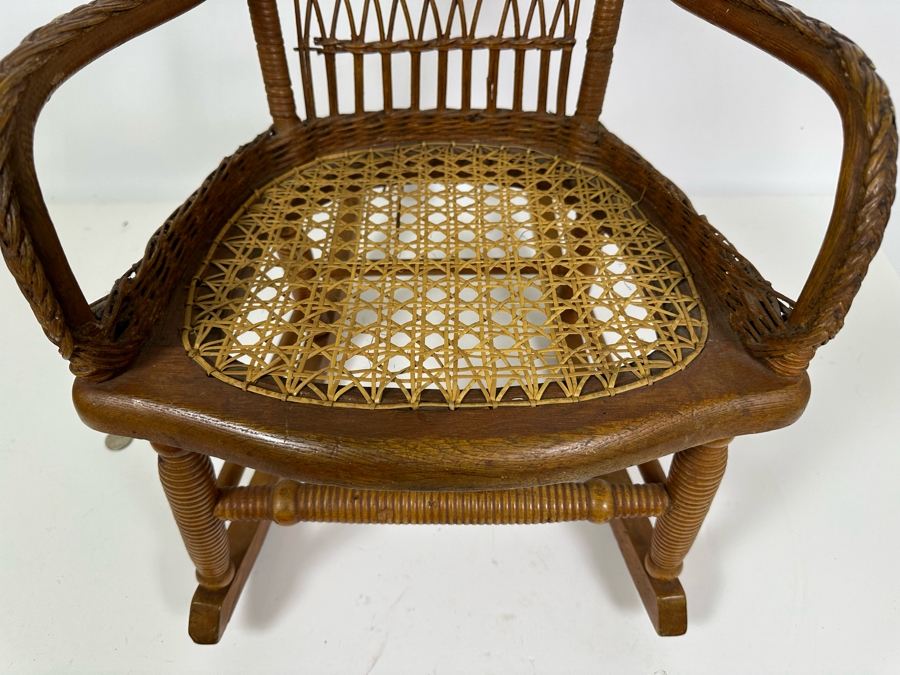 Antique Childs Wooden Cane Seat Rocking Chair 15W X 19D X 22H [Photo 4]