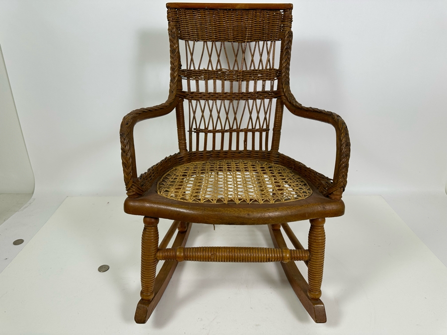 Antique Childs Wooden Cane Seat Rocking Chair 15W X 19D X 22H [Photo 3]